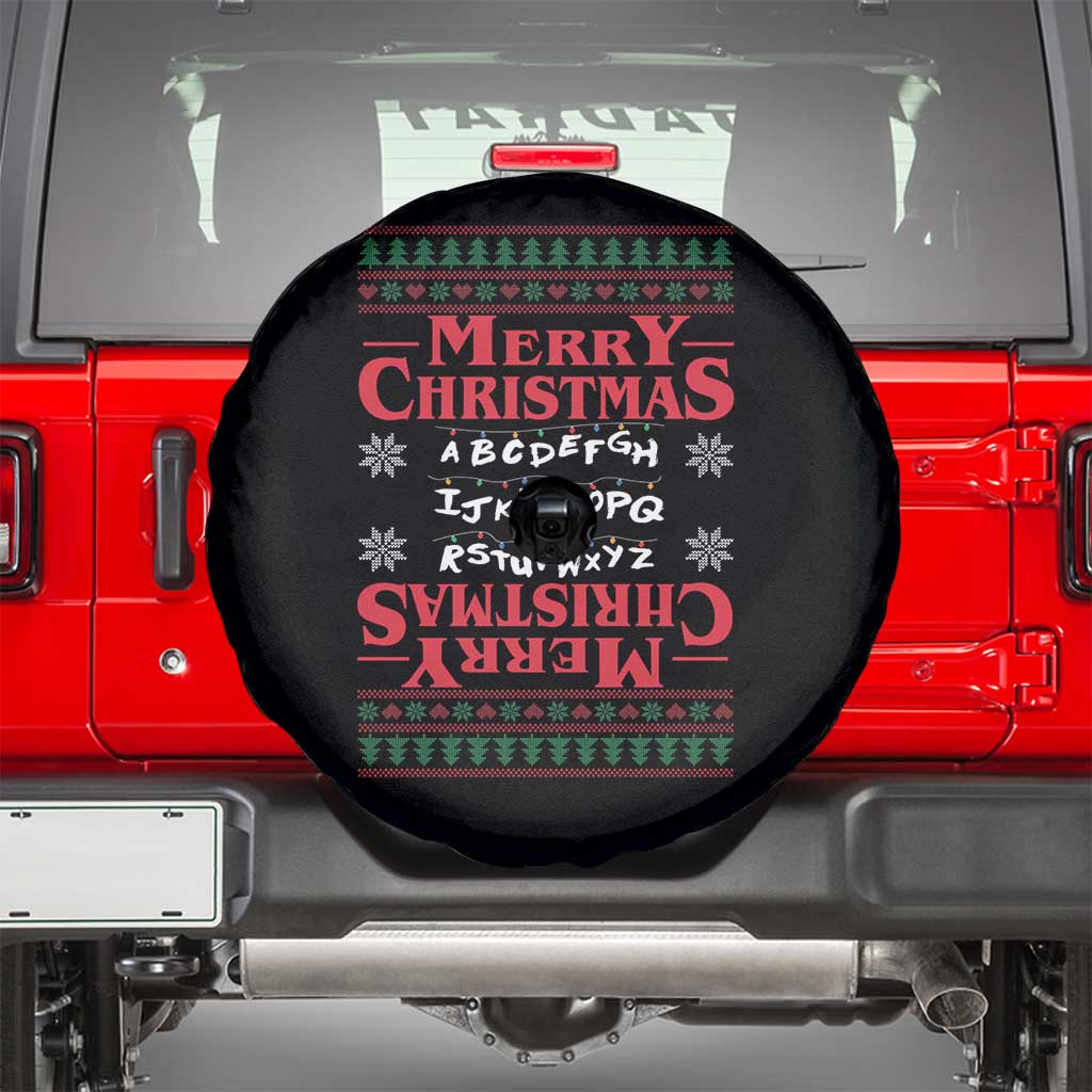 Funny Stranger Xmas Spare Tire Cover Merry Christmas Alphabet Neon Lights Movie TS11 Black Print Your Wear