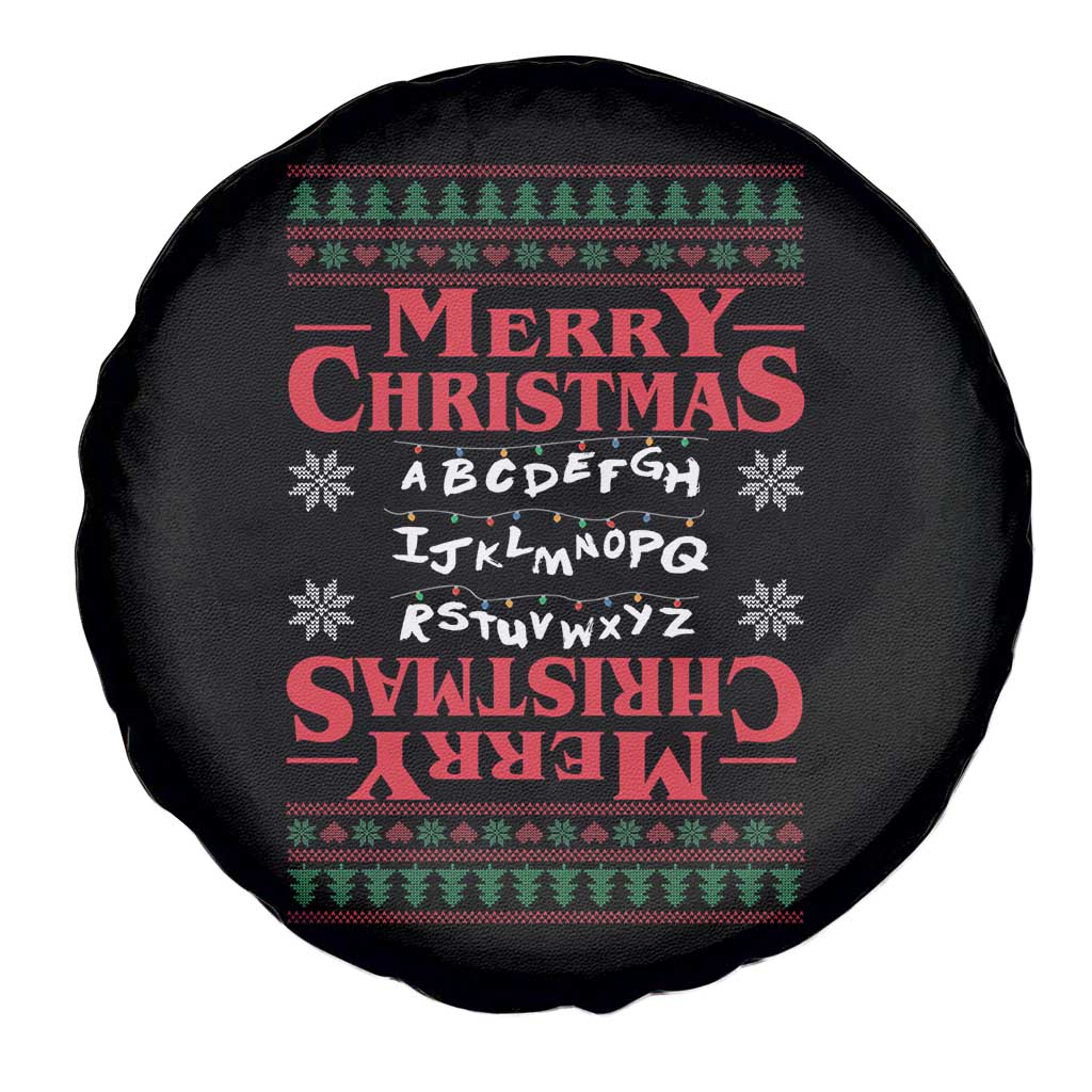 Funny Stranger Xmas Spare Tire Cover Merry Christmas Alphabet Neon Lights Movie TS11 Print Your Wear