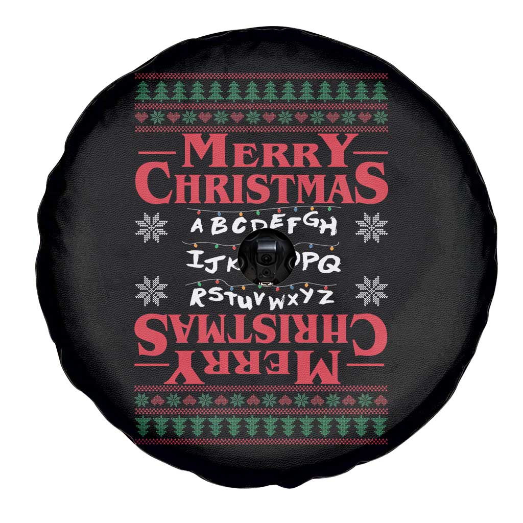 Funny Stranger Xmas Spare Tire Cover Merry Christmas Alphabet Neon Lights Movie TS11 Print Your Wear