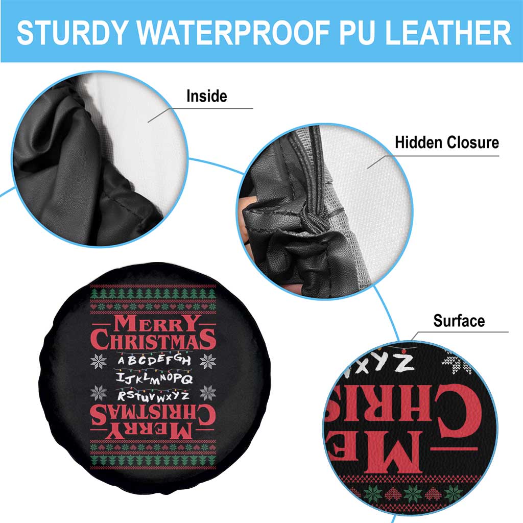 Funny Stranger Xmas Spare Tire Cover Merry Christmas Alphabet Neon Lights Movie TS11 Print Your Wear