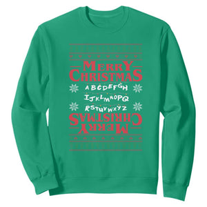 Funny Stranger Xmas Sweatshirt Merry Christmas Alphabet Neon Lights Movie TS11 Irish Green Print Your Wear