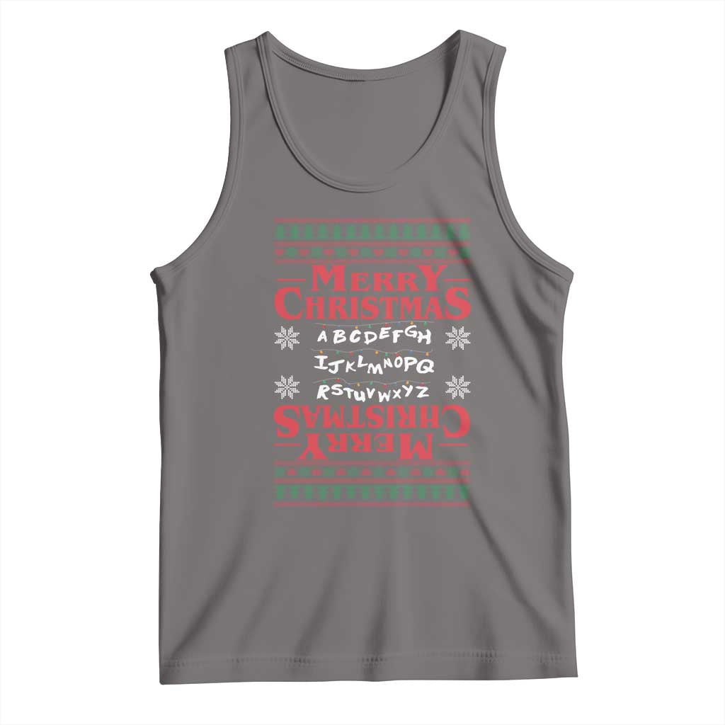 Funny Stranger Xmas Tank Top Merry Christmas Alphabet Neon Lights Movie TS11 Deep Heather Print Your Wear