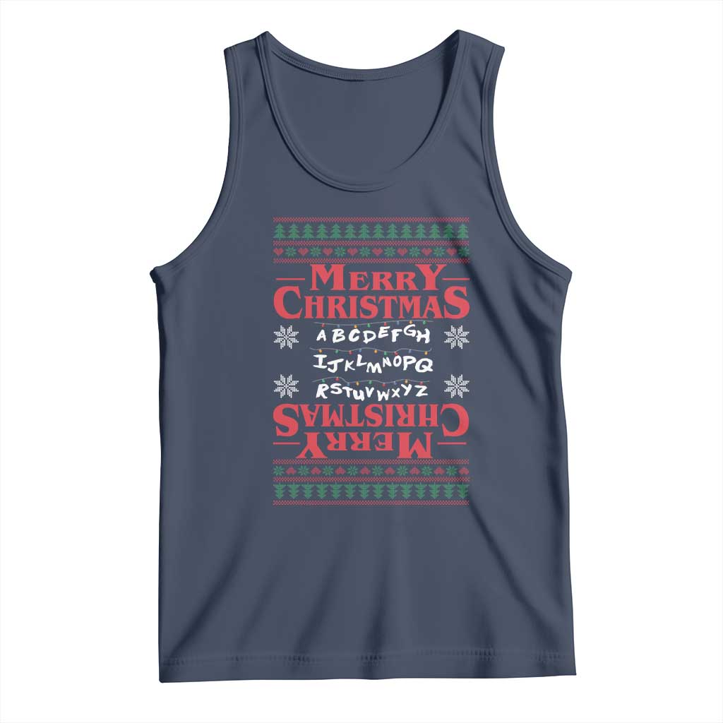 Funny Stranger Xmas Tank Top Merry Christmas Alphabet Neon Lights Movie TS11 Navy Print Your Wear