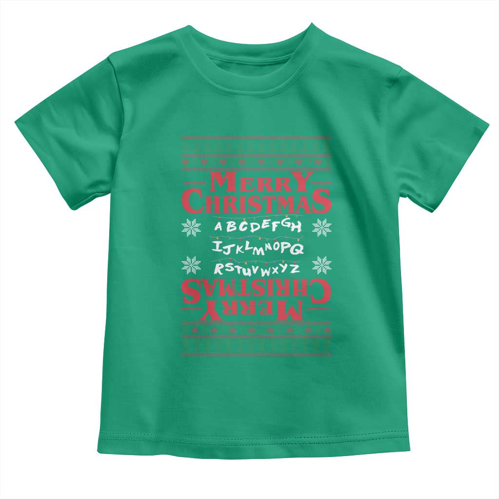 Funny Stranger Xmas Toddler T Shirt Merry Christmas Alphabet Neon Lights Movie TS11 Irish Green Print Your Wear
