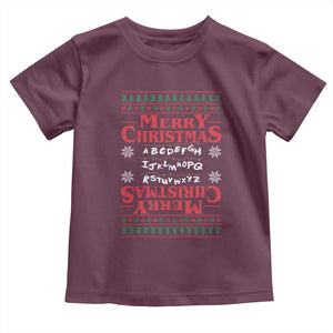 Funny Stranger Xmas Toddler T Shirt Merry Christmas Alphabet Neon Lights Movie TS11 Maroon Print Your Wear