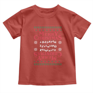 Funny Stranger Xmas Toddler T Shirt Merry Christmas Alphabet Neon Lights Movie TS11 Red Print Your Wear