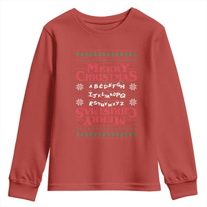 Funny Stranger Xmas Youth Sweatshirt Merry Christmas Alphabet Neon Lights Movie TS11 Red Print Your Wear