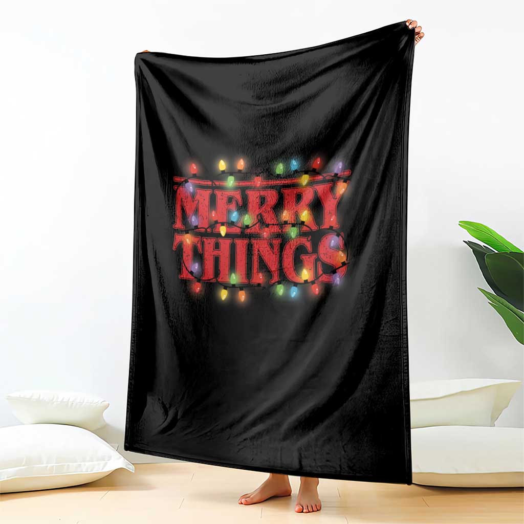Funny Stranger Christmas Throw Blanket Merry Things Xmas Movie Neon Lights TS11 Print Your Wear