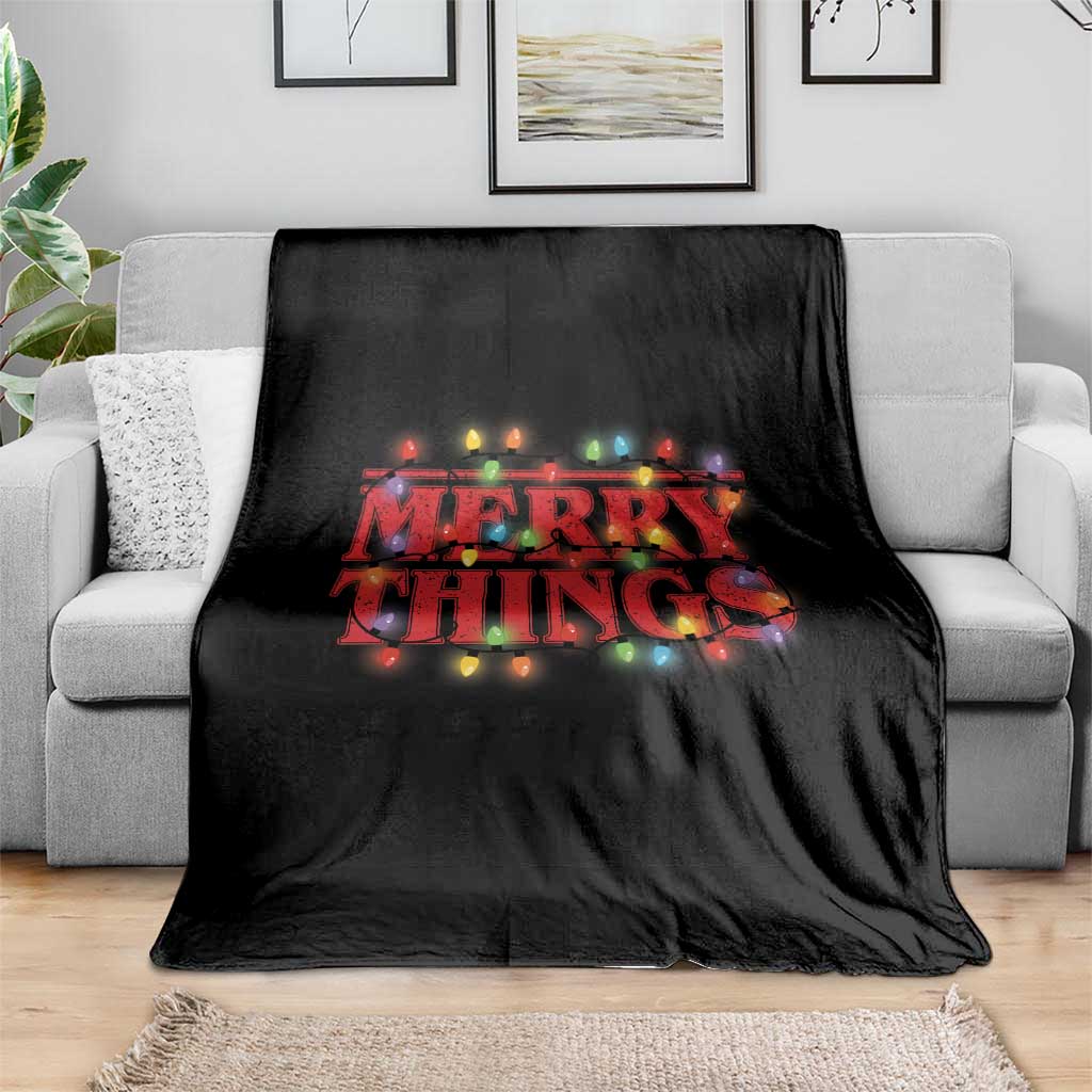 Funny Stranger Christmas Throw Blanket Merry Things Xmas Movie Neon Lights TS11 Print Your Wear