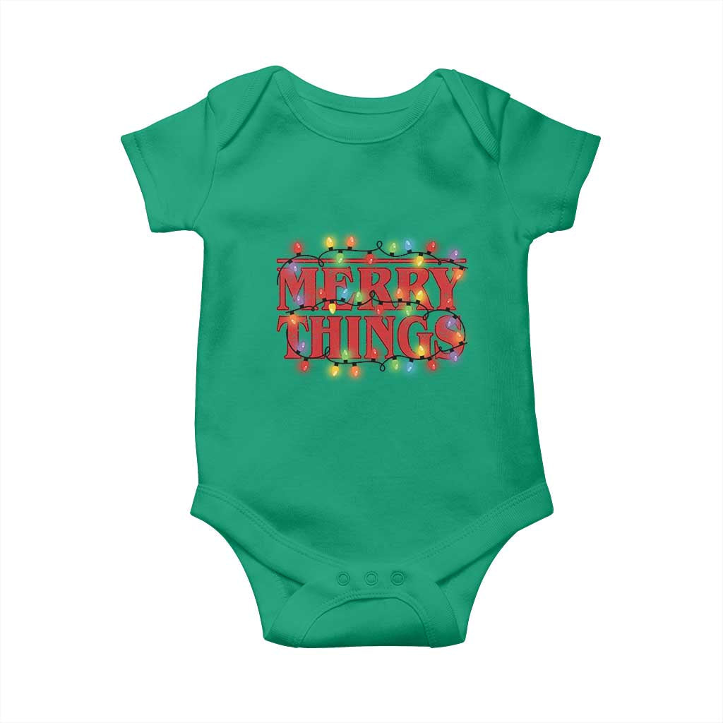 Funny Stranger Christmas Baby Onesie Merry Things Xmas Movie Neon Lights TS11 Irish Green Print Your Wear