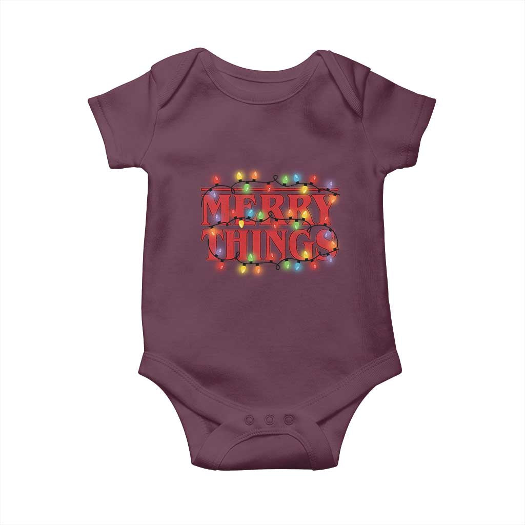 Funny Stranger Christmas Baby Onesie Merry Things Xmas Movie Neon Lights TS11 Maroon Print Your Wear