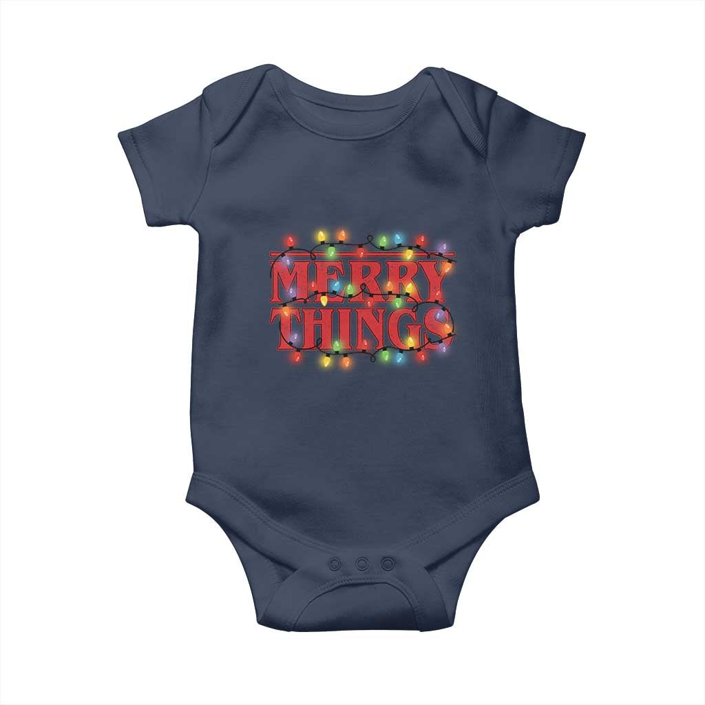 Funny Stranger Christmas Baby Onesie Merry Things Xmas Movie Neon Lights TS11 Navy Print Your Wear