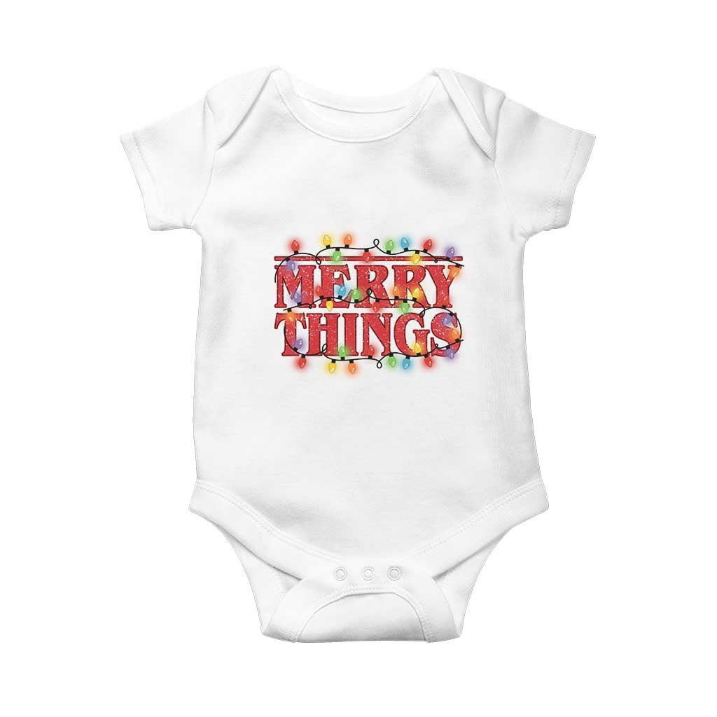 Funny Stranger Christmas Baby Onesie Merry Things Xmas Movie Neon Lights TS11 White Print Your Wear