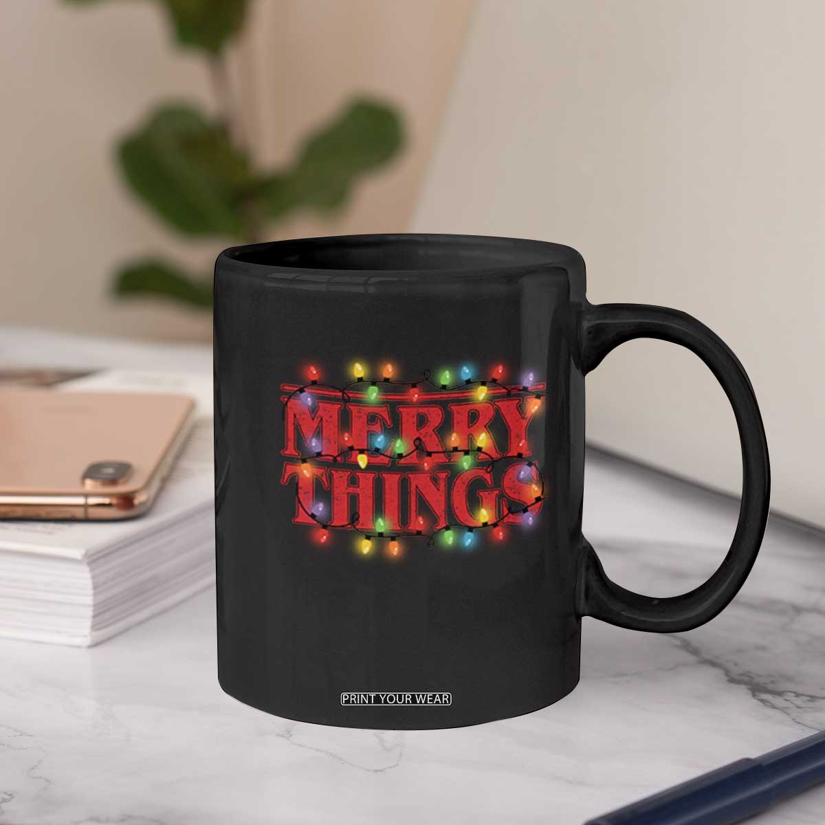 Funny Stranger Christmas Coffee Mug Merry Things Xmas Movie Neon Lights TS11 Print Your Wear