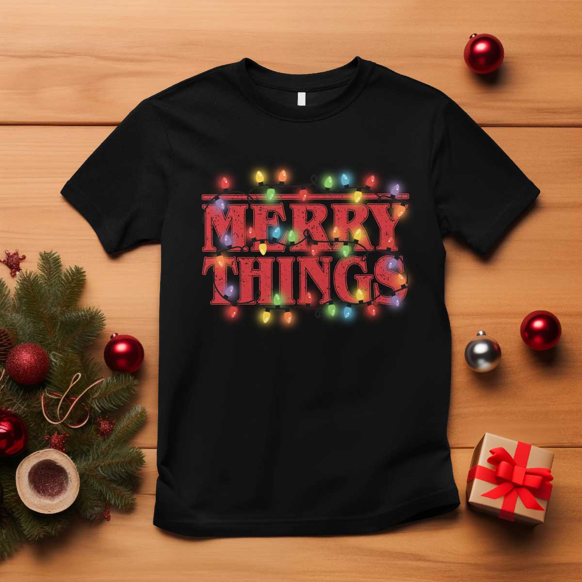 Funny Stranger Christmas T Shirt Merry Things Xmas Movie Neon Lights TS11 Black Print Your Wear