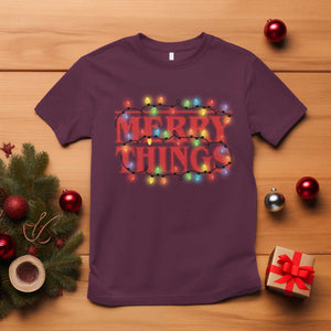 Funny Stranger Christmas T Shirt Merry Things Xmas Movie Neon Lights TS11 Maroon Print Your Wear