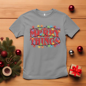 Funny Stranger Christmas T Shirt Merry Things Xmas Movie Neon Lights TS11 Sport Gray Print Your Wear