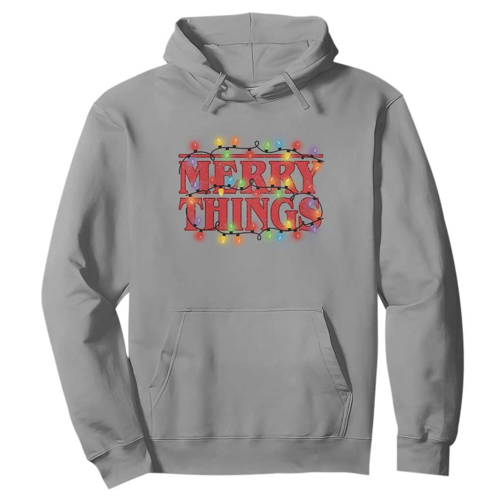 Funny Stranger Christmas Hoodie Merry Things Xmas Movie Neon Lights TS11 Sport Gray Print Your Wear