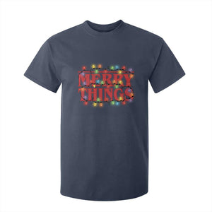 Funny Stranger Christmas T Shirt For Kid Merry Things Xmas Movie Neon Lights TS11 Navy Print Your Wear