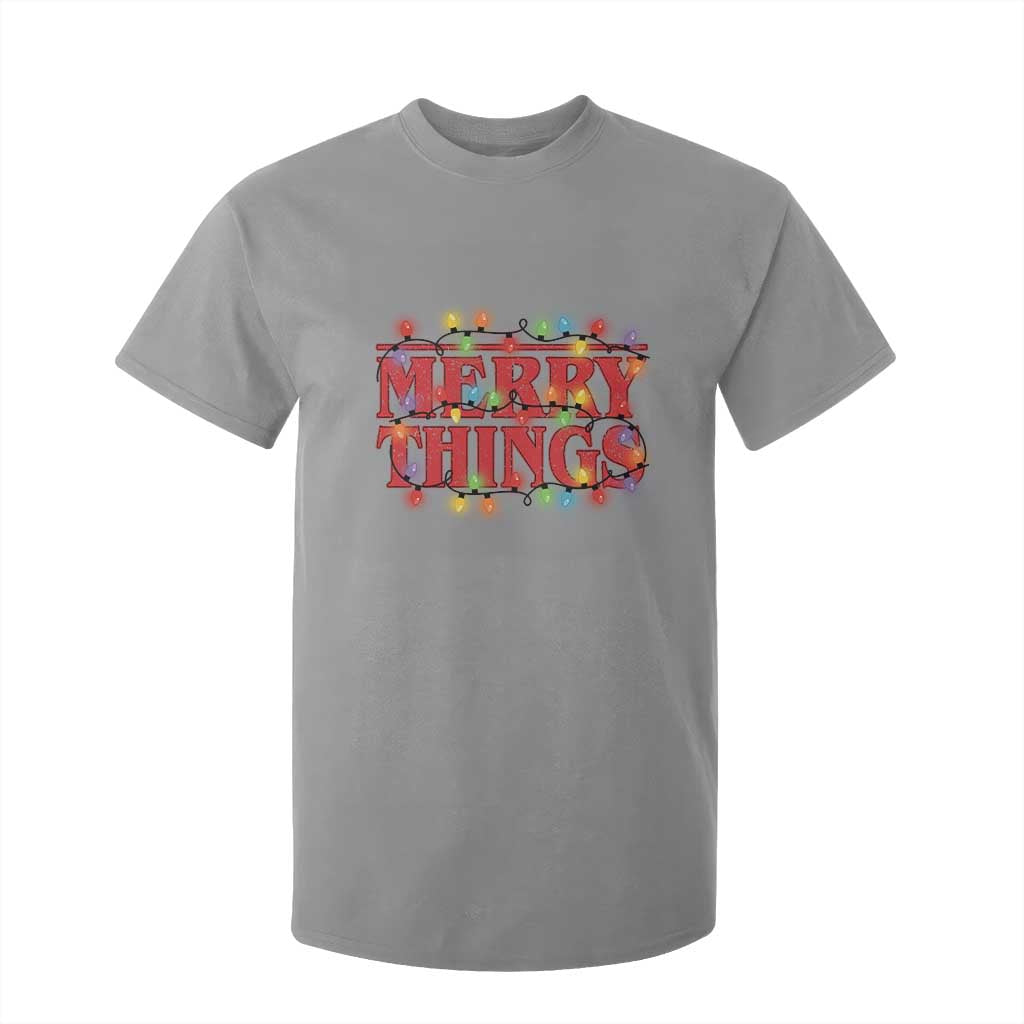 Funny Stranger Christmas T Shirt For Kid Merry Things Xmas Movie Neon Lights TS11 Sport Gray Print Your Wear