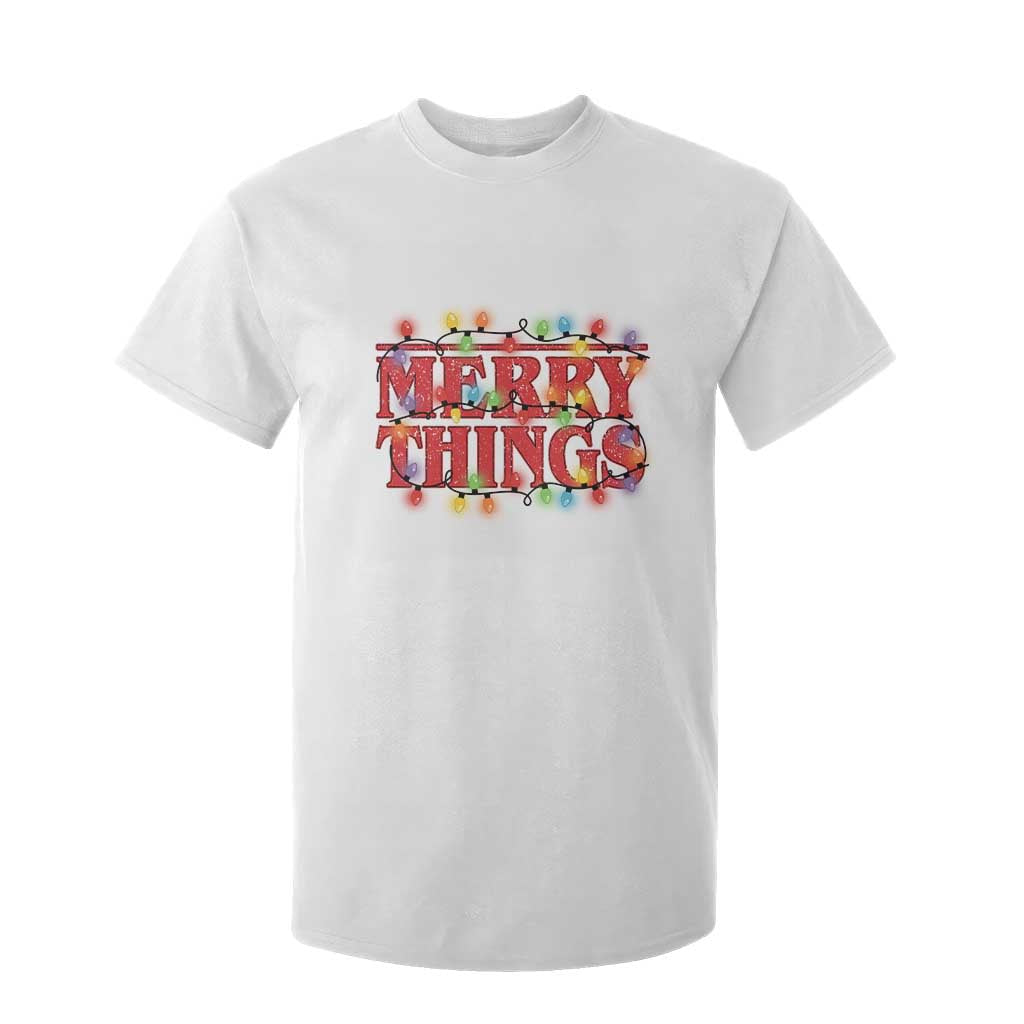 Funny Stranger Christmas T Shirt For Kid Merry Things Xmas Movie Neon Lights TS11 White Print Your Wear