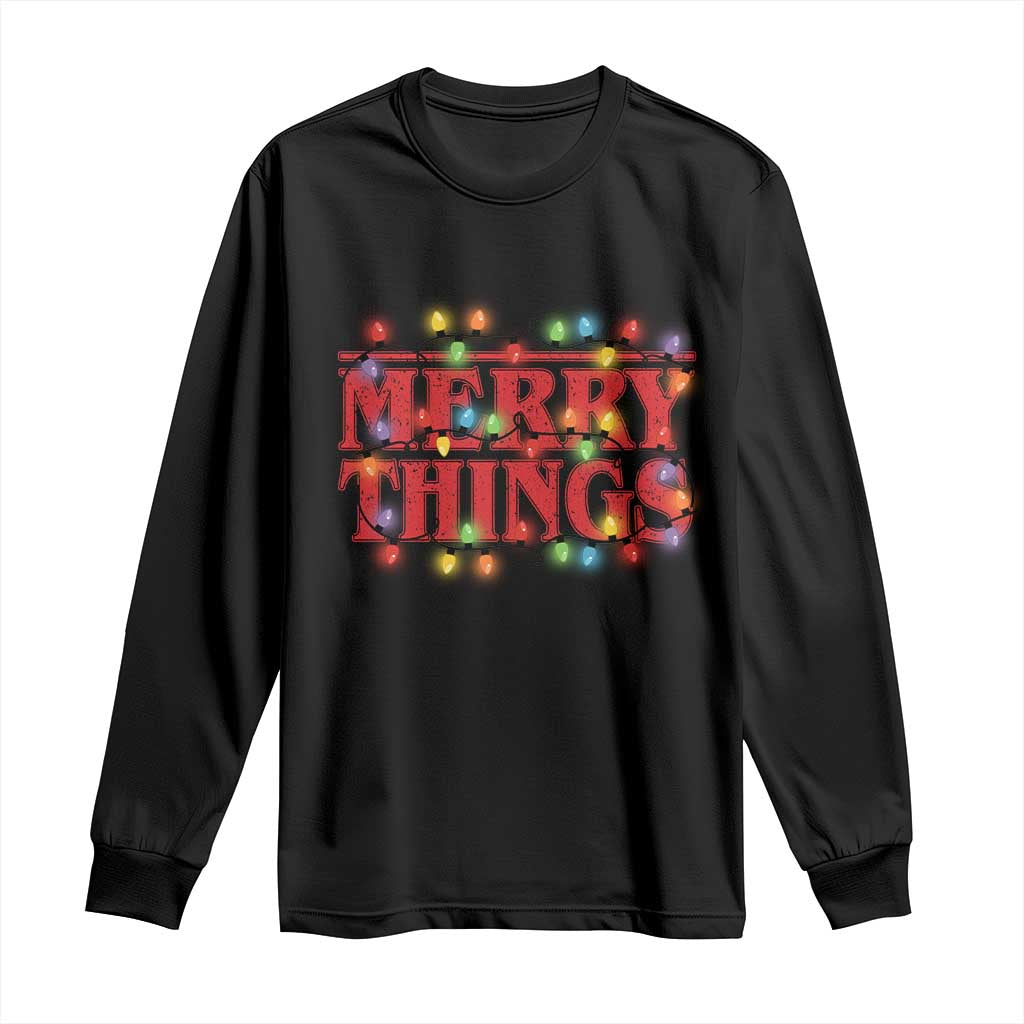 Funny Stranger Christmas Long Sleeve Shirt Merry Things Xmas Movie Neon Lights TS11 Black Print Your Wear