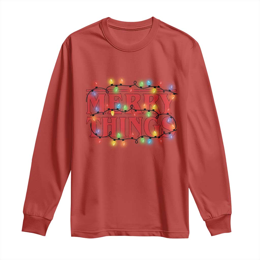 Funny Stranger Christmas Long Sleeve Shirt Merry Things Xmas Movie Neon Lights TS11 Red Print Your Wear