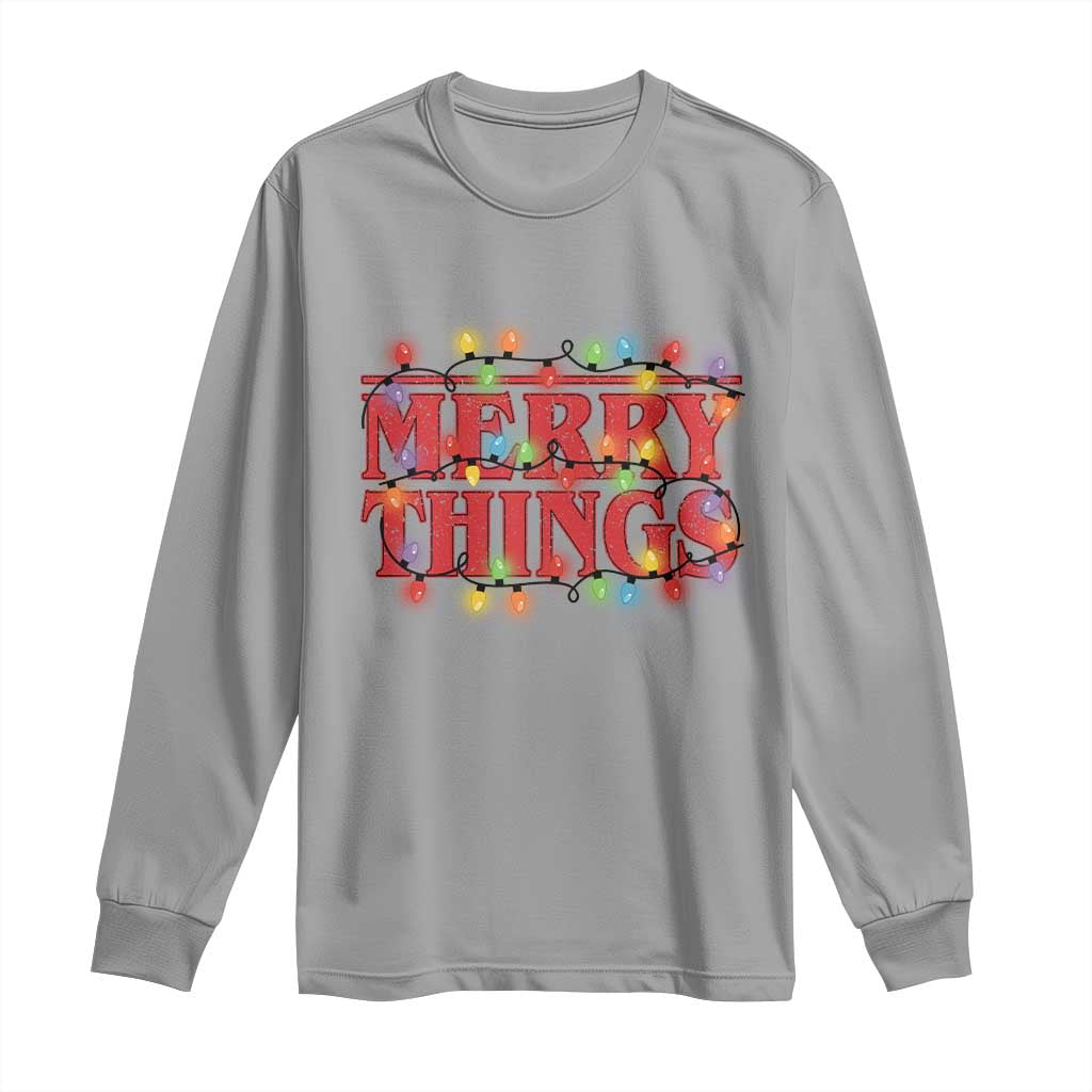 Funny Stranger Christmas Long Sleeve Shirt Merry Things Xmas Movie Neon Lights TS11 Sport Gray Print Your Wear