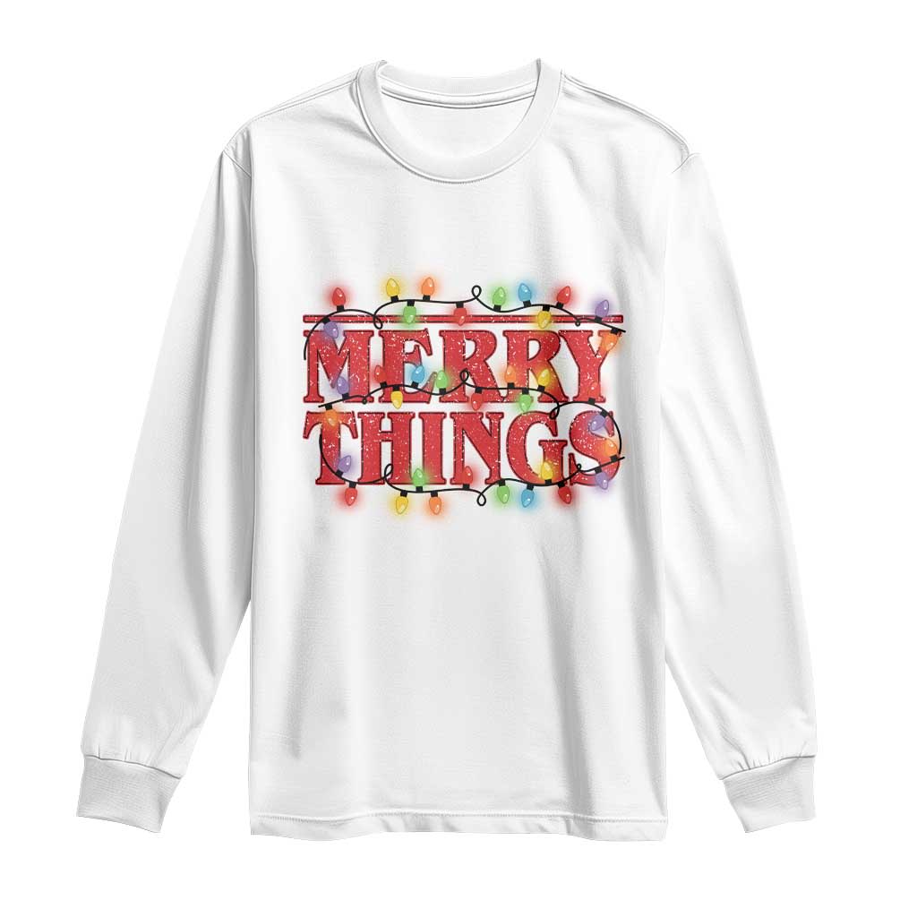 Funny Stranger Christmas Long Sleeve Shirt Merry Things Xmas Movie Neon Lights TS11 White Print Your Wear
