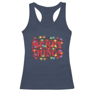 Funny Stranger Christmas Racerback Tank Top Merry Things Xmas Movie Neon Lights TS11 Navy Print Your Wear