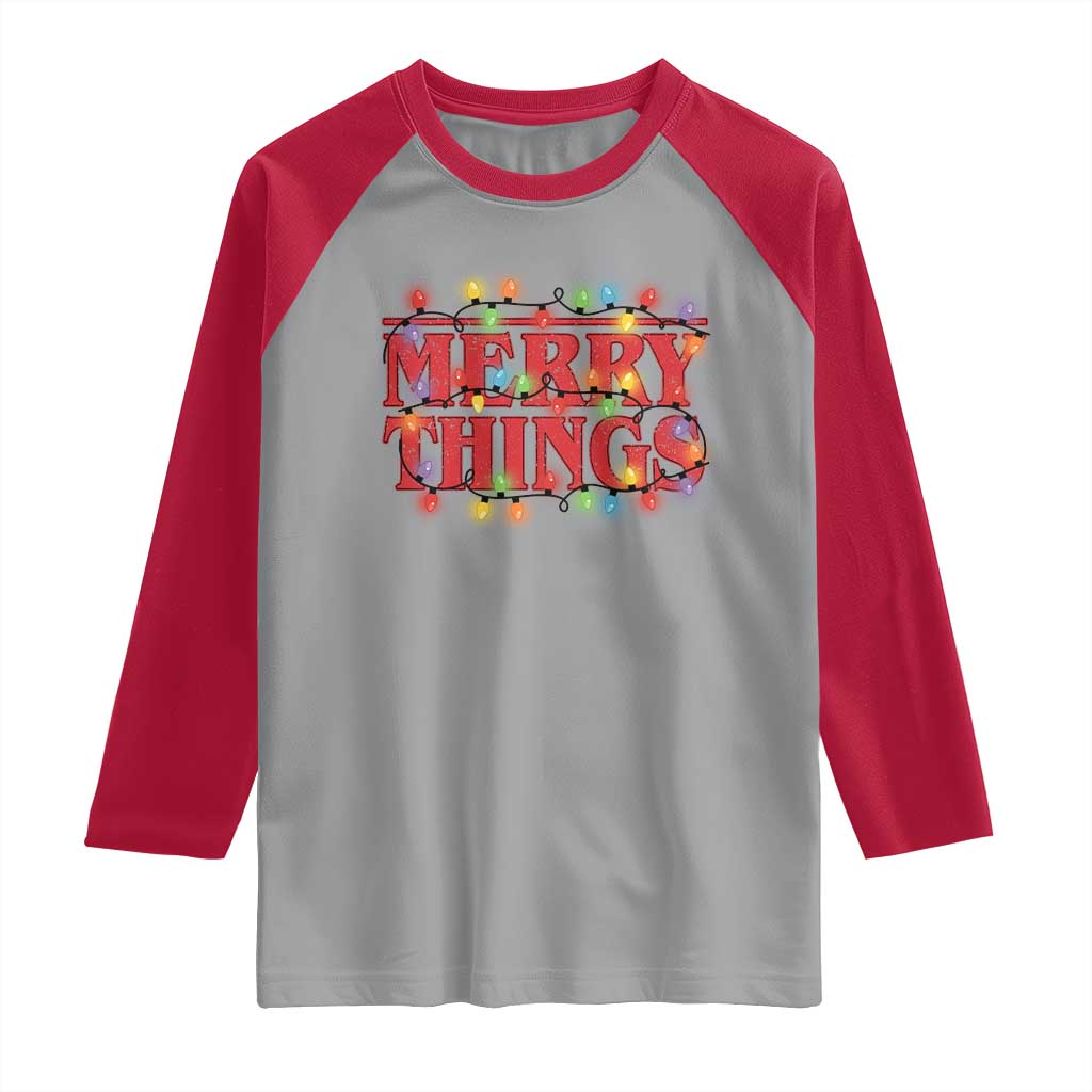 Funny Stranger Christmas Raglan Shirt Merry Things Xmas Movie Neon Lights TS11 Sport Gray Red Print Your Wear