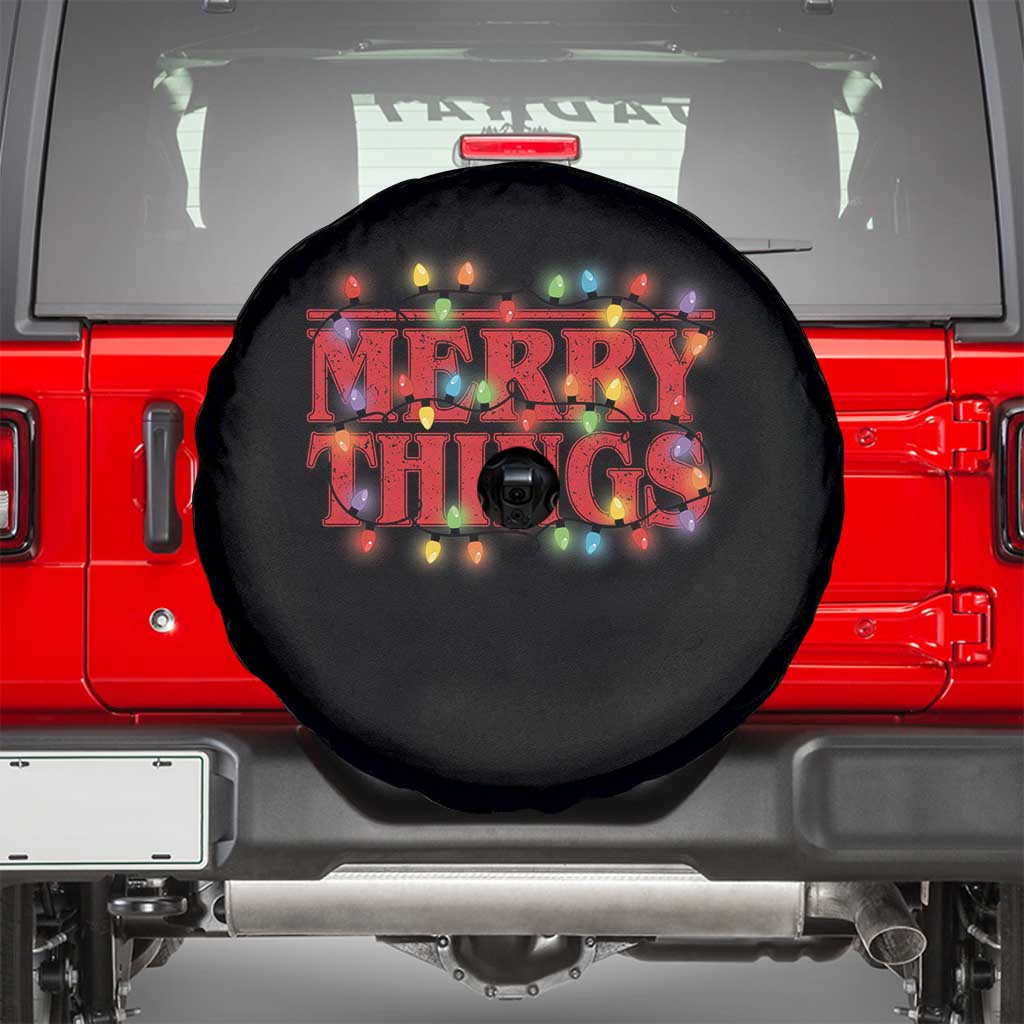 Funny Stranger Christmas Spare Tire Cover Merry Things Xmas Movie Neon Lights TS11 Black Print Your Wear