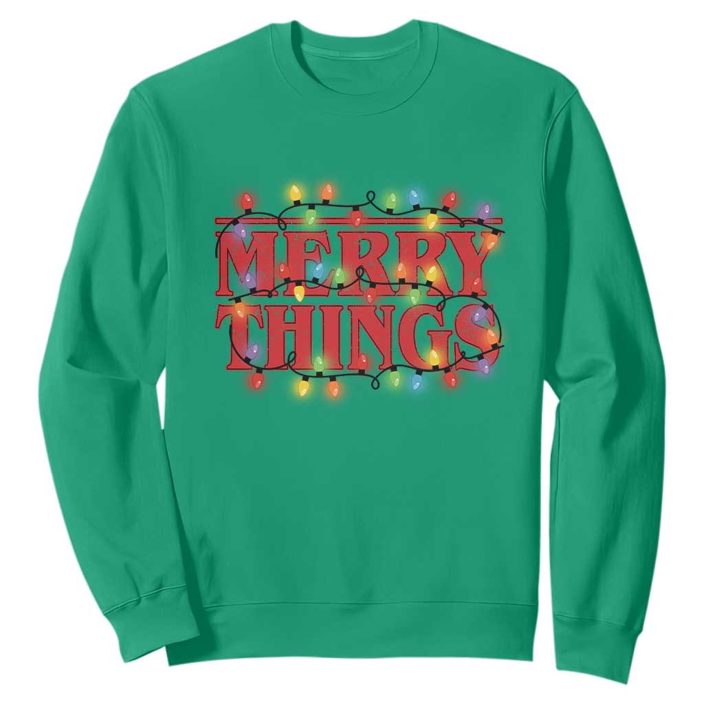 Funny Stranger Christmas Sweatshirt Merry Things Xmas Movie Neon Lights TS11 Irish Green Print Your Wear
