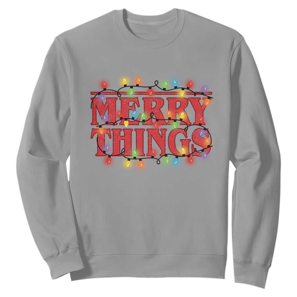Funny Stranger Christmas Sweatshirt Merry Things Xmas Movie Neon Lights TS11 Sport Gray Print Your Wear