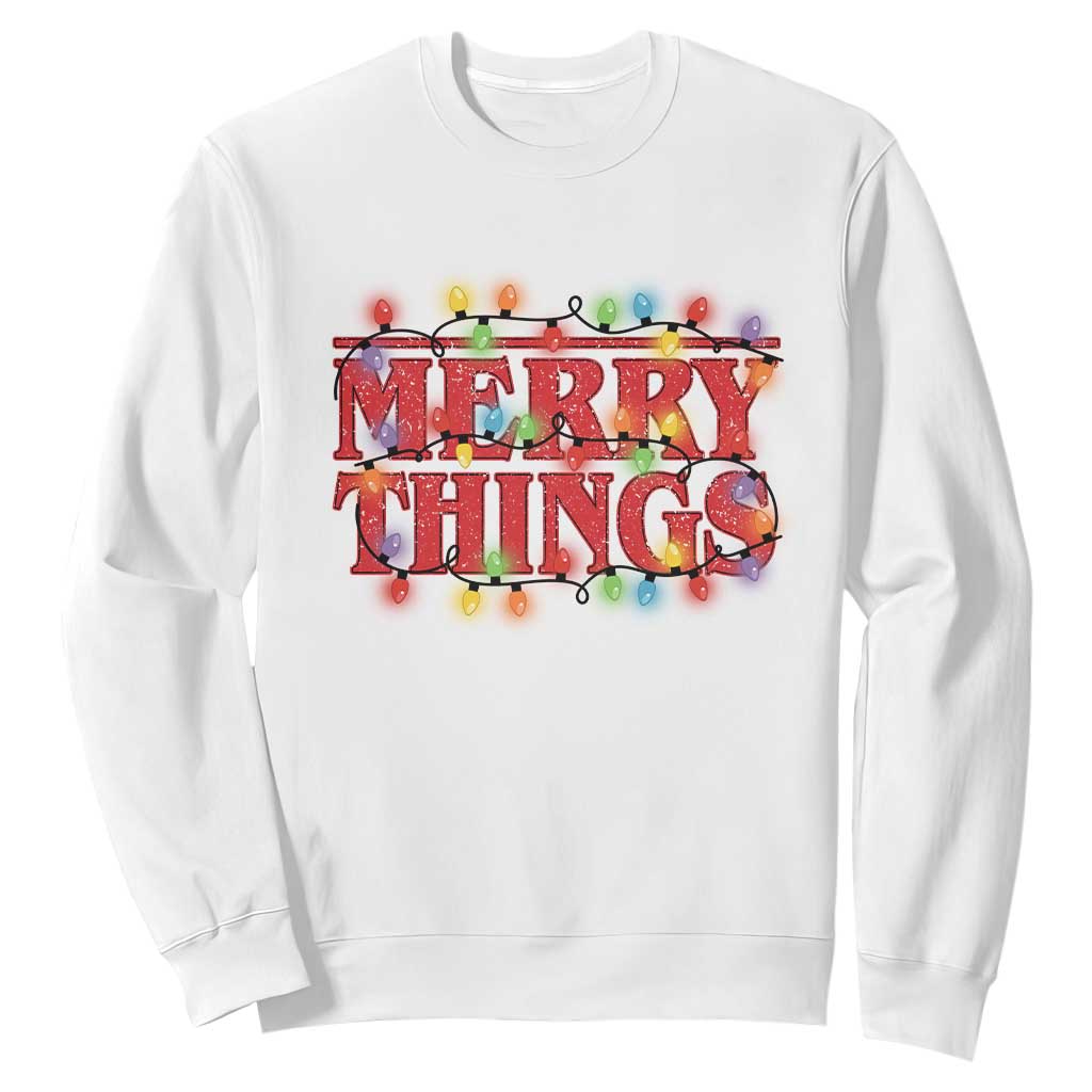 Funny Stranger Christmas Sweatshirt Merry Things Xmas Movie Neon Lights TS11 White Print Your Wear