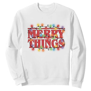 Funny Stranger Christmas Sweatshirt Merry Things Xmas Movie Neon Lights TS11 White Print Your Wear