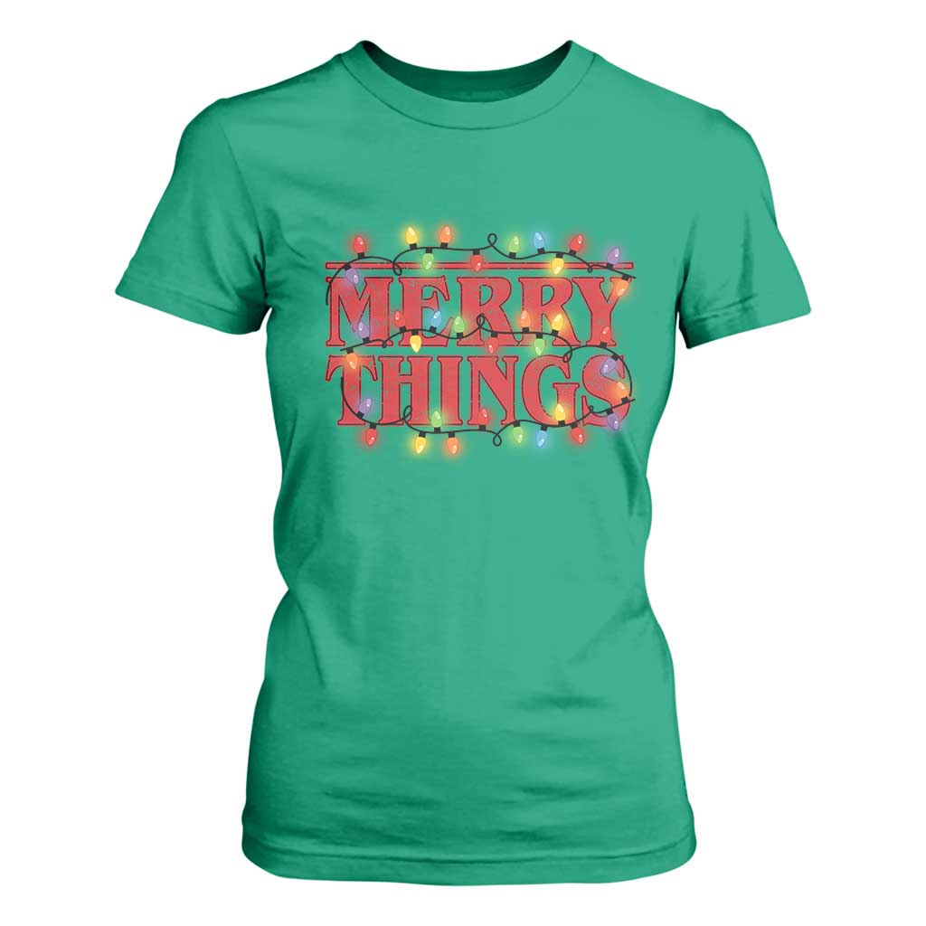 Funny Stranger Christmas T Shirt For Women Merry Things Xmas Movie Neon Lights TS11 Irish Green Print Your Wear
