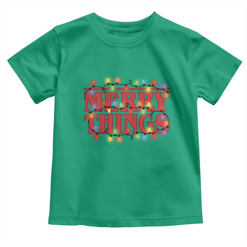 Funny Stranger Christmas Toddler T Shirt Merry Things Xmas Movie Neon Lights TS11 Irish Green Print Your Wear