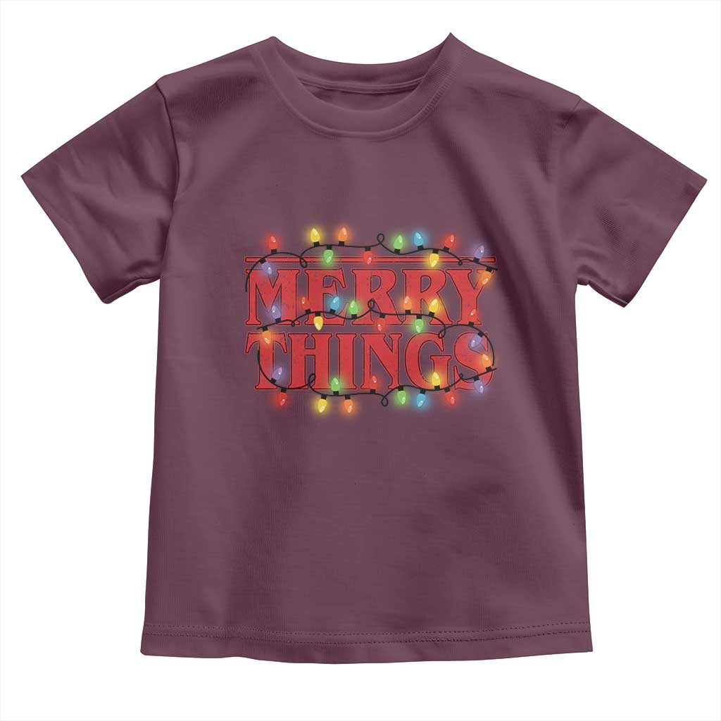 Funny Stranger Christmas Toddler T Shirt Merry Things Xmas Movie Neon Lights TS11 Maroon Print Your Wear