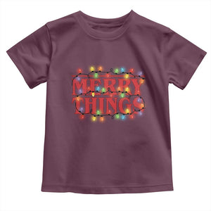 Funny Stranger Christmas Toddler T Shirt Merry Things Xmas Movie Neon Lights TS11 Maroon Print Your Wear