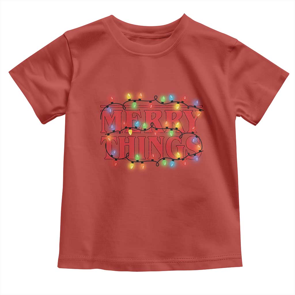 Funny Stranger Christmas Toddler T Shirt Merry Things Xmas Movie Neon Lights TS11 Red Print Your Wear