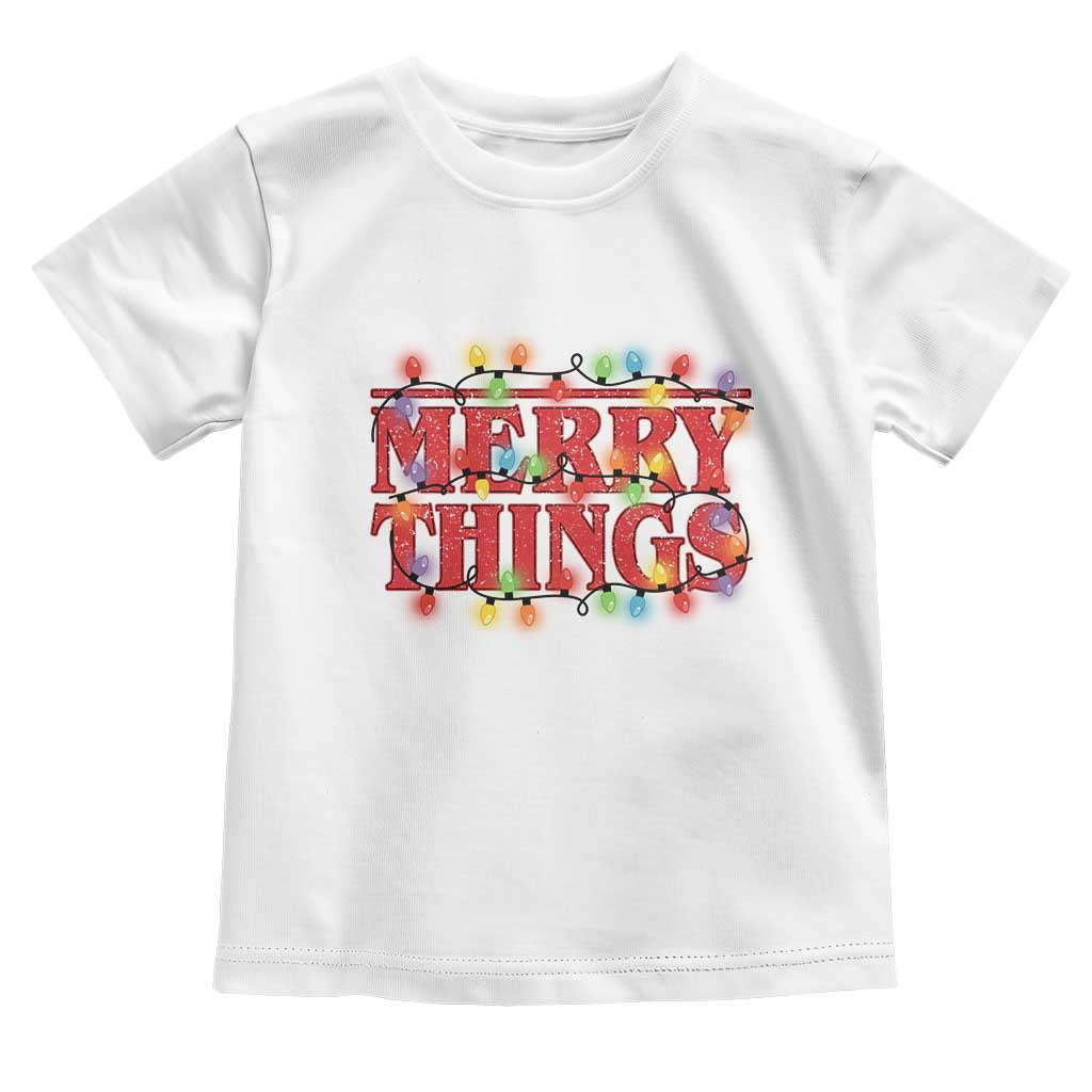 Funny Stranger Christmas Toddler T Shirt Merry Things Xmas Movie Neon Lights TS11 White Print Your Wear