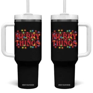 Funny Stranger Christmas Tumbler With Handle Merry Things Xmas Movie Neon Lights TS11 One Size: 40 oz Black Print Your Wear