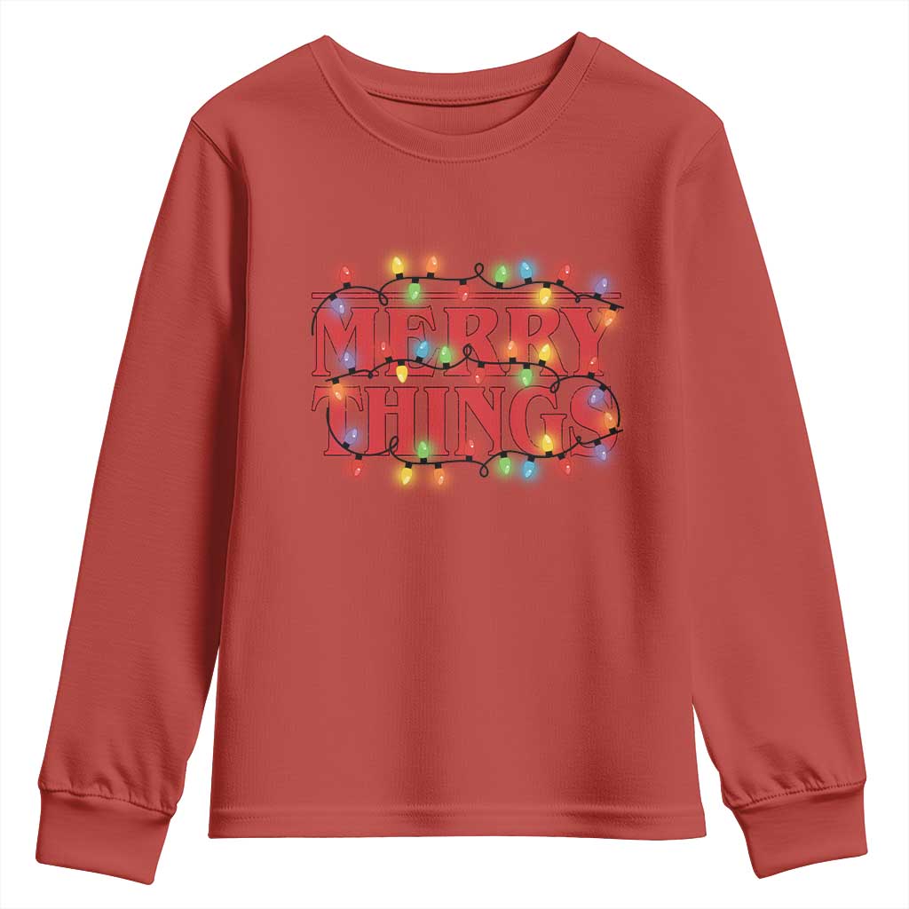 Funny Stranger Christmas Youth Sweatshirt Merry Things Xmas Movie Neon Lights TS11 Red Print Your Wear