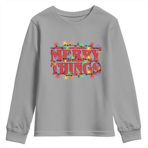 Funny Stranger Christmas Youth Sweatshirt Merry Things Xmas Movie Neon Lights TS11 Sport Gray Print Your Wear