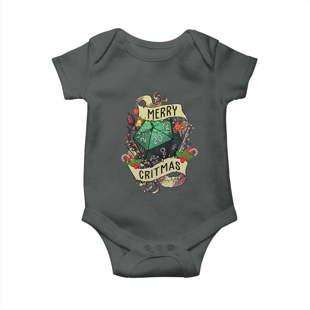 Funny Christmas Tabletop RPG Baby Onesie Merry Critmas D20 RPG Gamer Gaming TS11 Dark Heather Print Your Wear