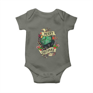 Funny Christmas Tabletop RPG Baby Onesie Merry Critmas D20 RPG Gamer Gaming TS11 Military Green Print Your Wear