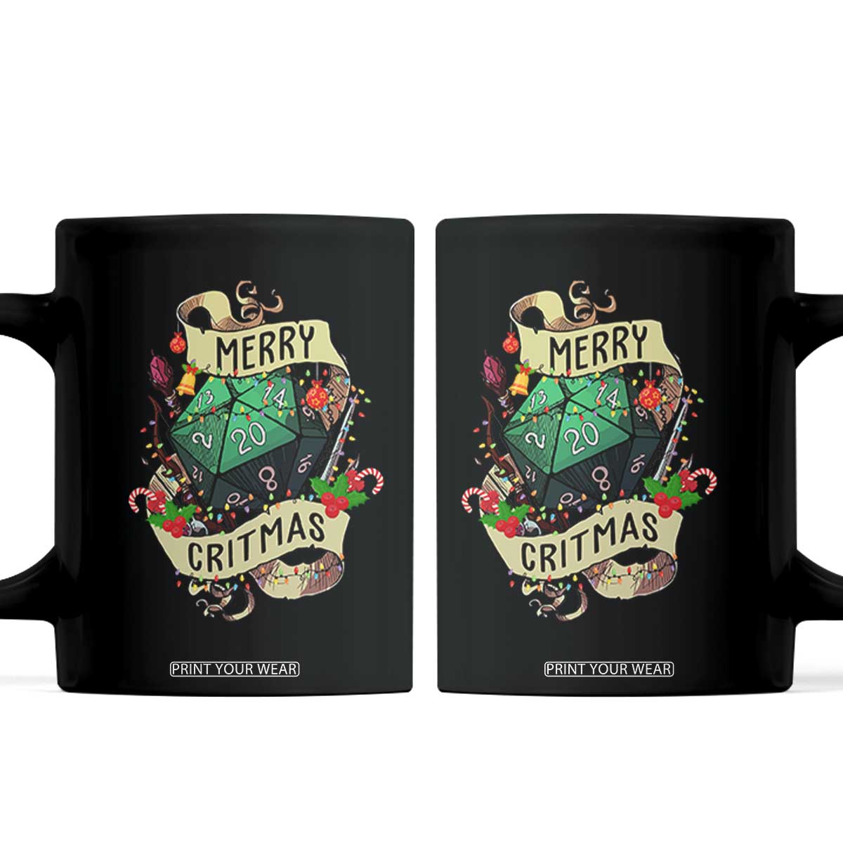 Funny Christmas Tabletop RPG Coffee Mug Merry Critmas D20 RPG Gamer Gaming TS11 Black Print Your Wear
