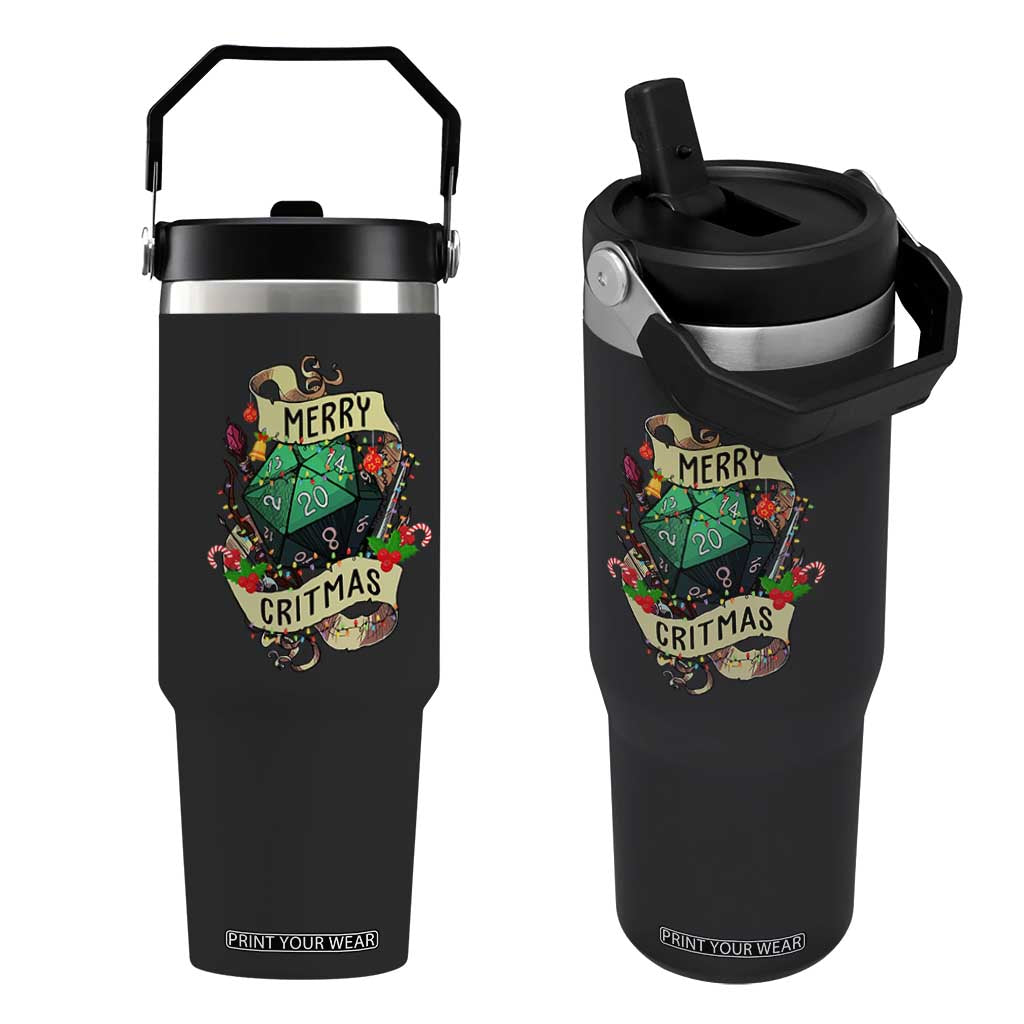 Funny Christmas Tabletop RPG Flip Straw Tumbler Merry Critmas D20 RPG Gamer Gaming TS11 One Size: 30 oz Black Print Your Wear