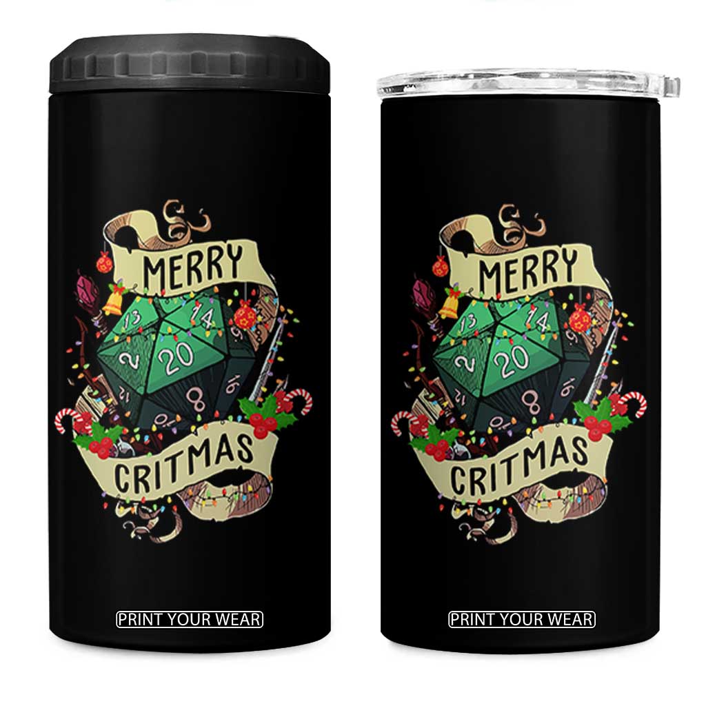 Funny Christmas Tabletop RPG 4 in 1 Can Cooler Tumbler Merry Critmas D20 RPG Gamer Gaming TS11 One Size: 16 oz Black Print Your Wear